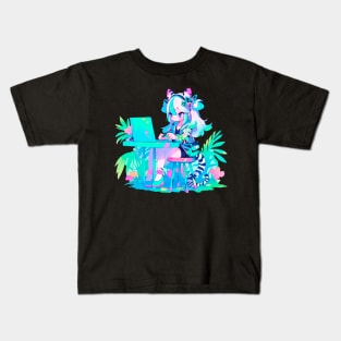 Cute zebra girl is working on a laptop Kids T-Shirt